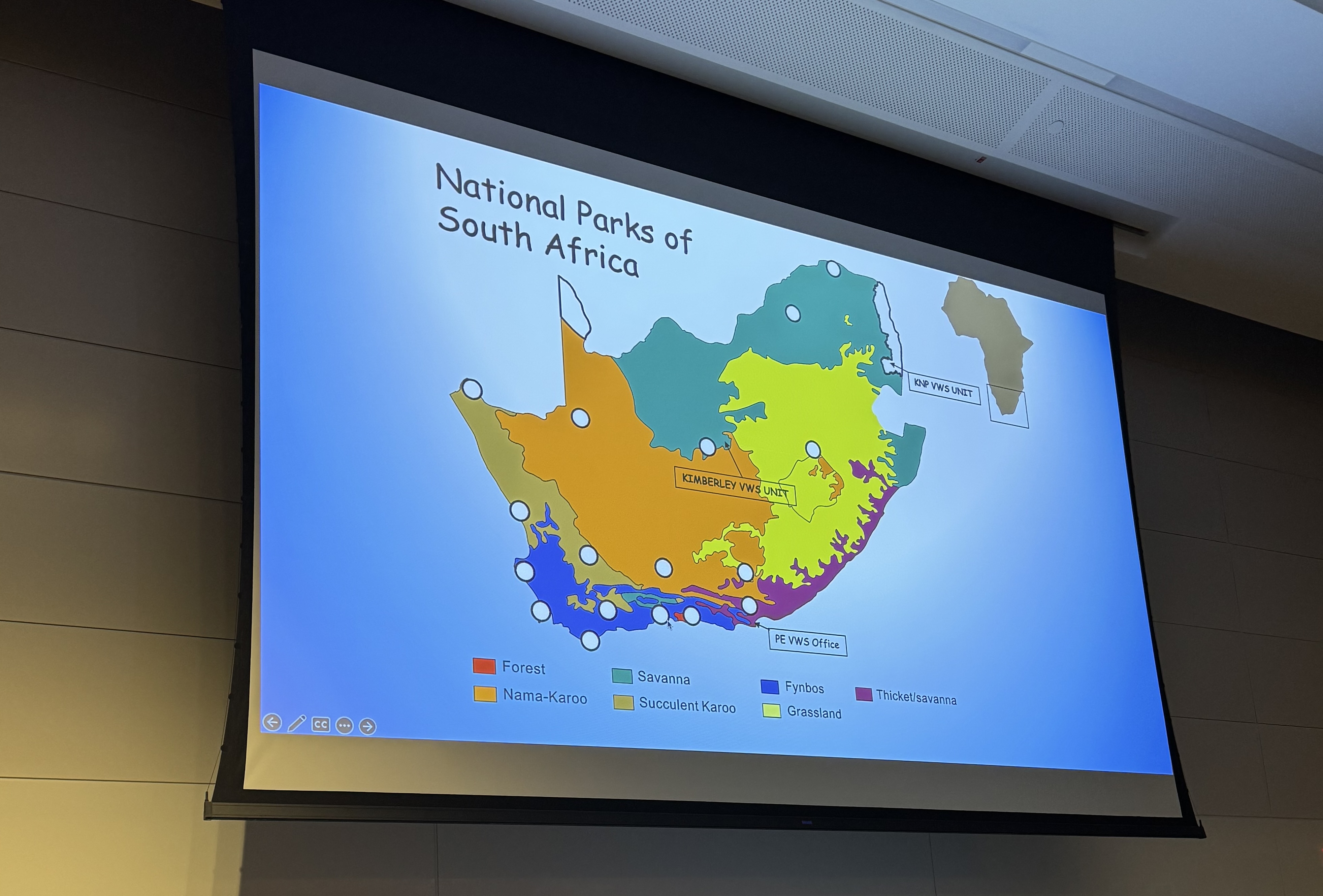 A slide from the Markus Hofmeyr lecture showing the National Parks of South Africa..