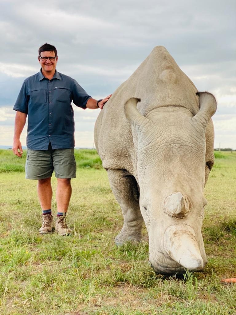 Markus Hofmeyr with rhino.