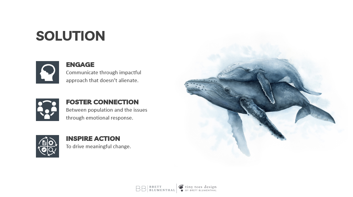 Brett Blumenthal artwork with two Humpback whales and text from presentation.