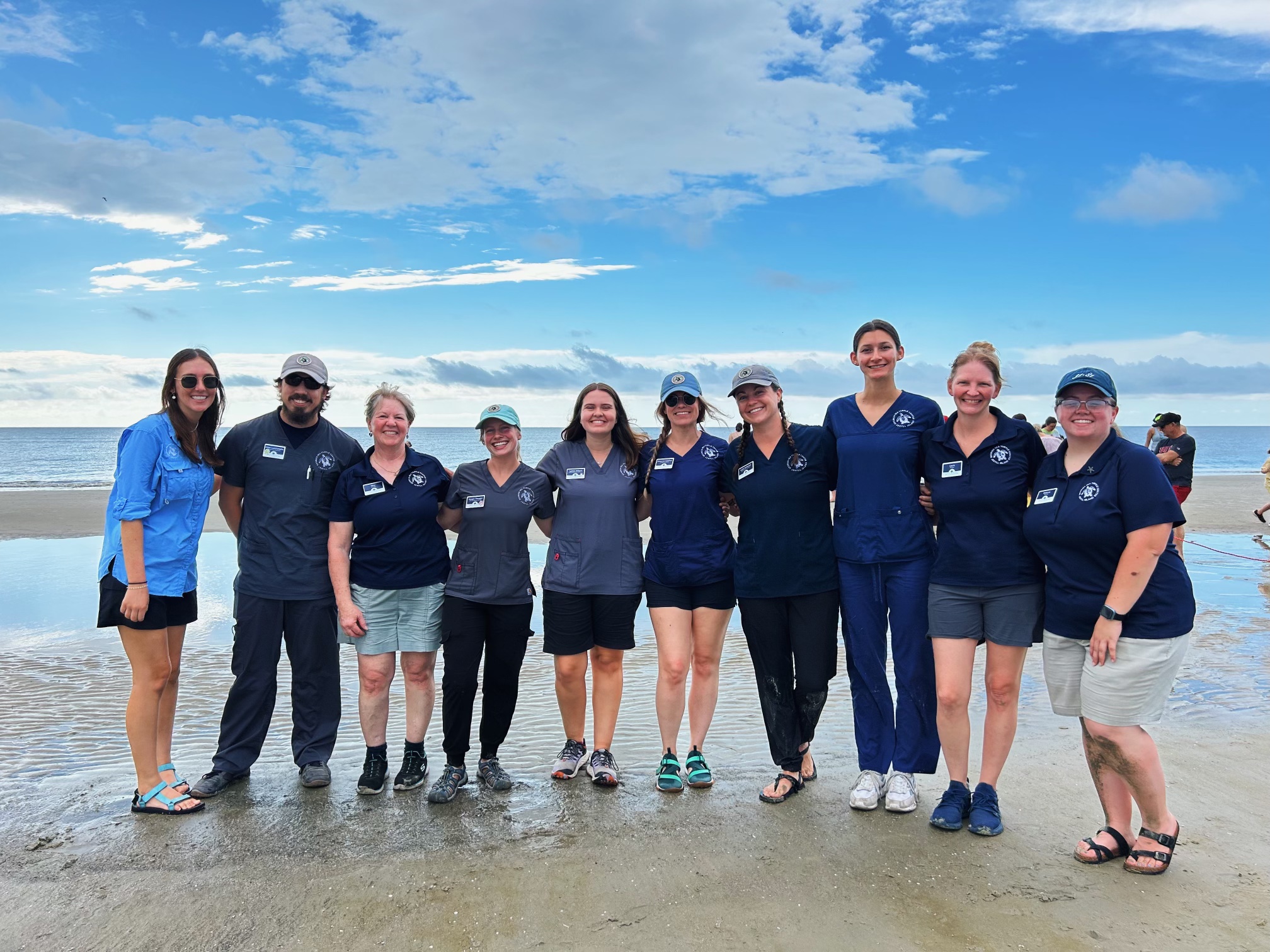 Turtle release group on the beach.