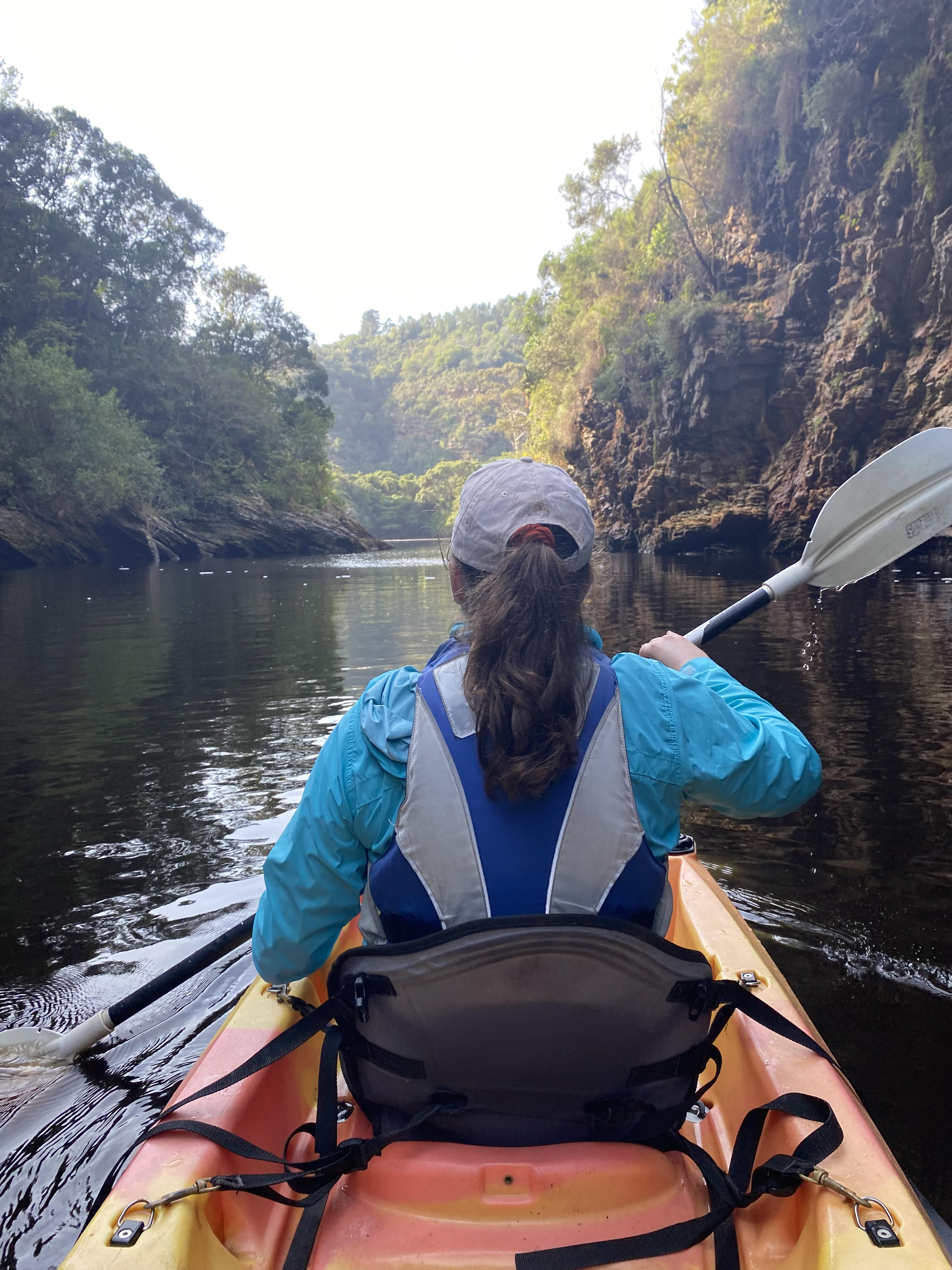 Student enjoying the scenery while kayaking off the southern coast of South Africa