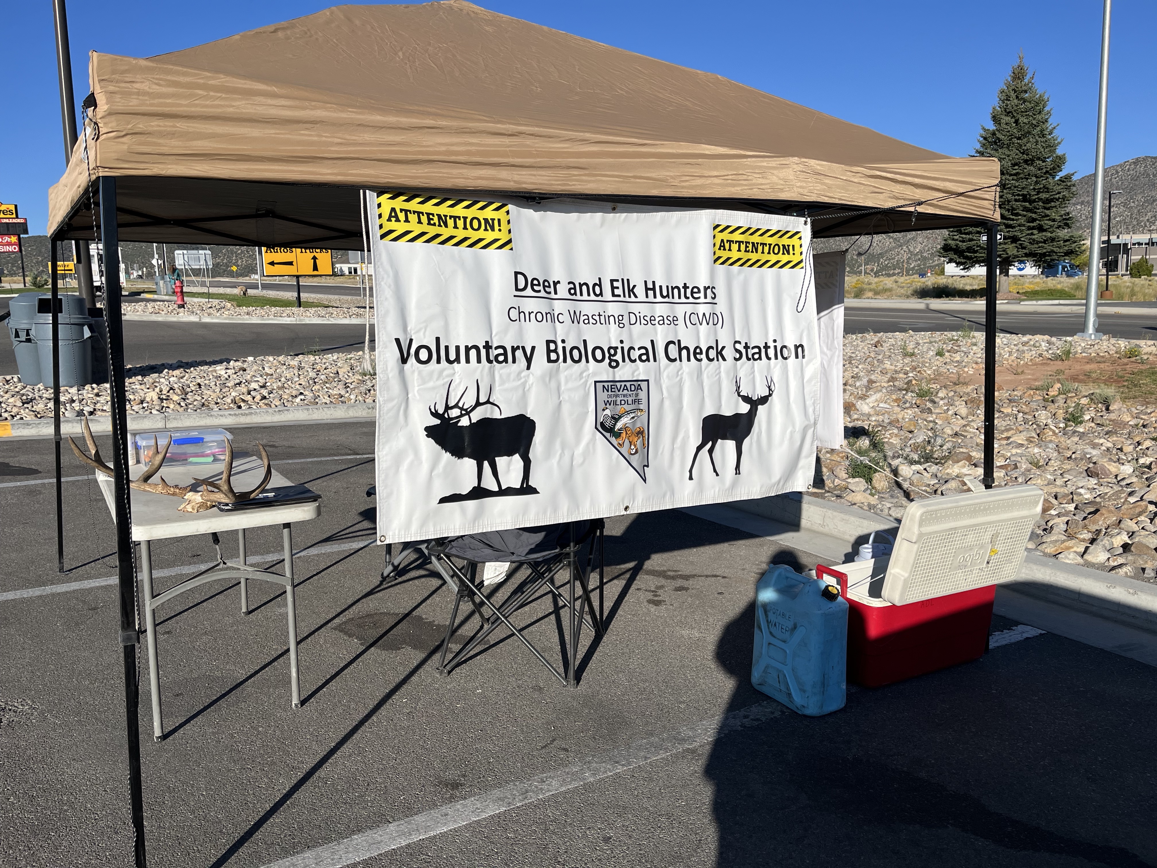 Biological check station for chronic wasting disease at a gas station 