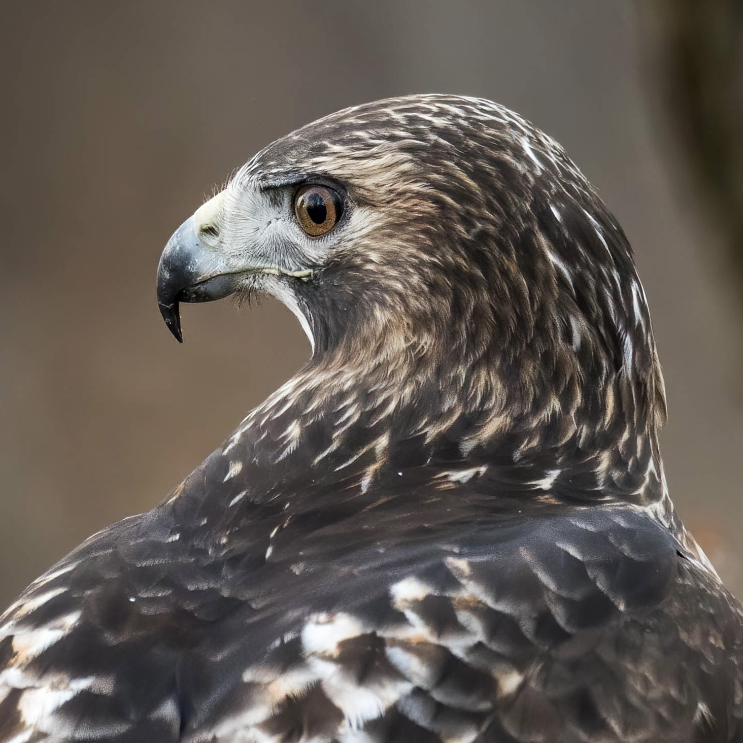 Close up of a red trailed hawk looking back at the camera