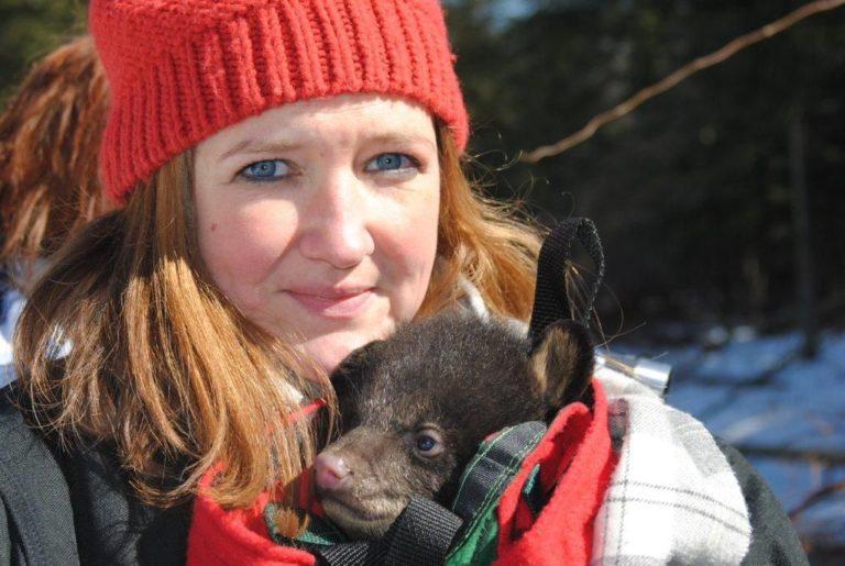 Krysten Schuler with bear cub courteys of The Wildlife Society news thumbnail