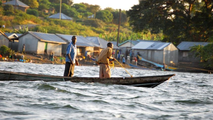 Fishers work on Lake Victoria in Africa by Kathryn Fiorella.
