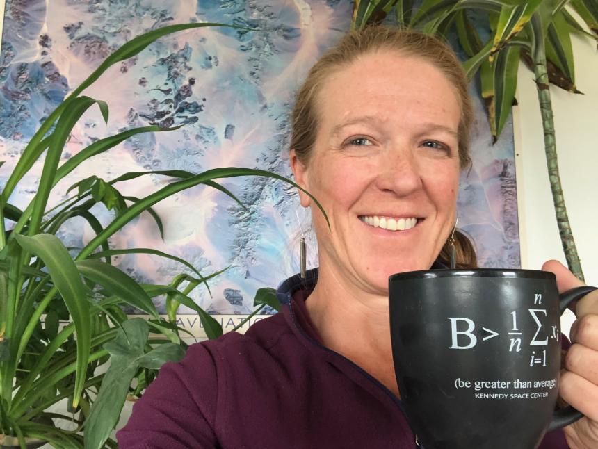 Brenda Hanley with a coffe mug.